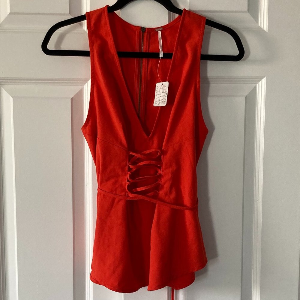 Free People Women's Sleeveless Top with Lace-Up Waist and Zip Back, Size 2